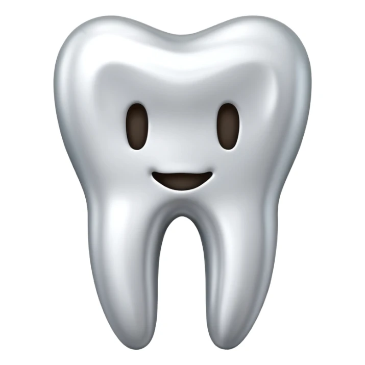 human tooth emoji, smooth chrome ceramic-metal texture, clean medical luxury aesthetic, isolated on white, no face sticker