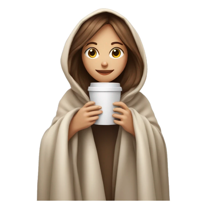 pale sking brown hair girl holding a coffee cup inside a blanket sticker
