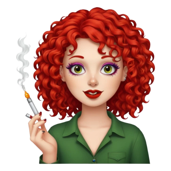 bright red curly hair alt girl with makeup and piercings smoking weed sticker