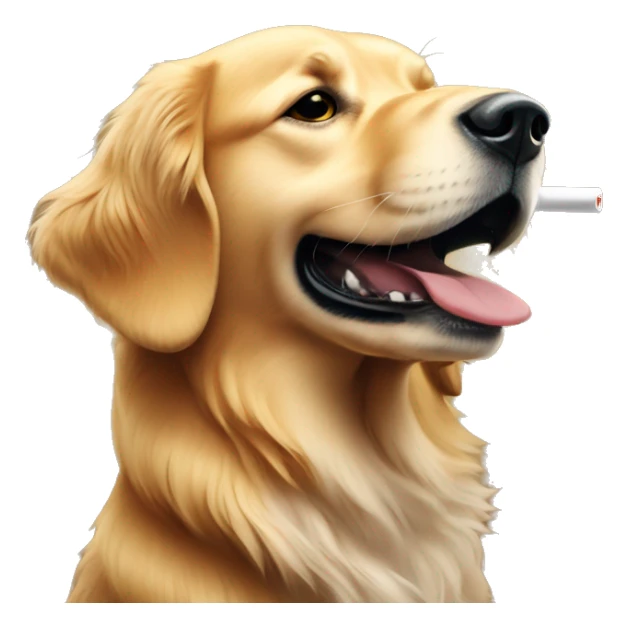 Golden retriever blowing whistle holding stop sign sticker