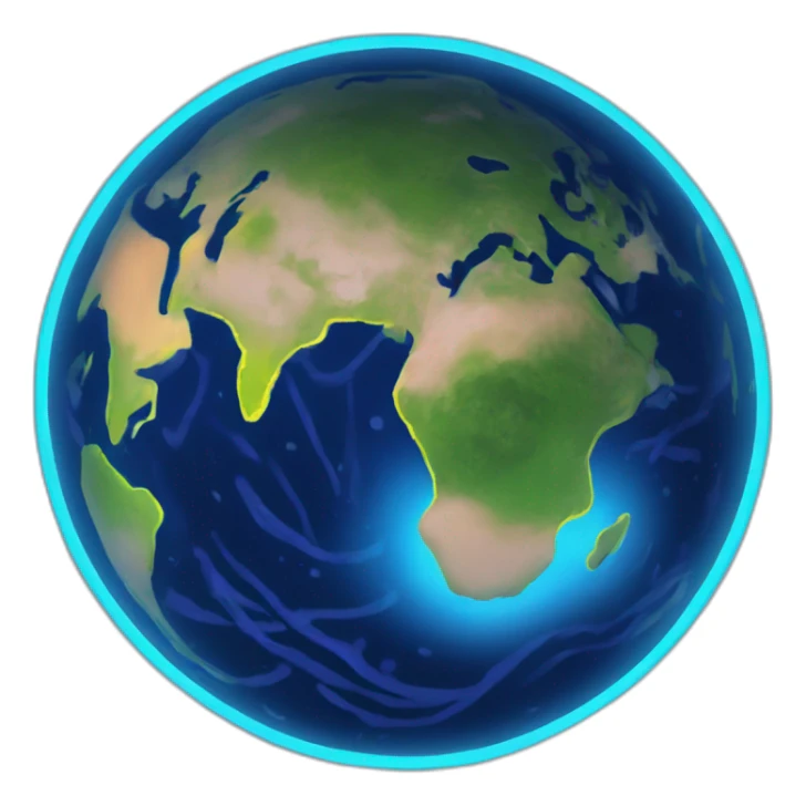 neon version of planet earth with a dull face sticker