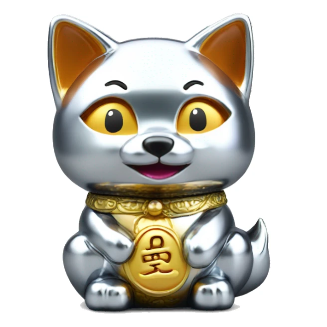 fully chrome fox statue in the form of maneki neko sticker