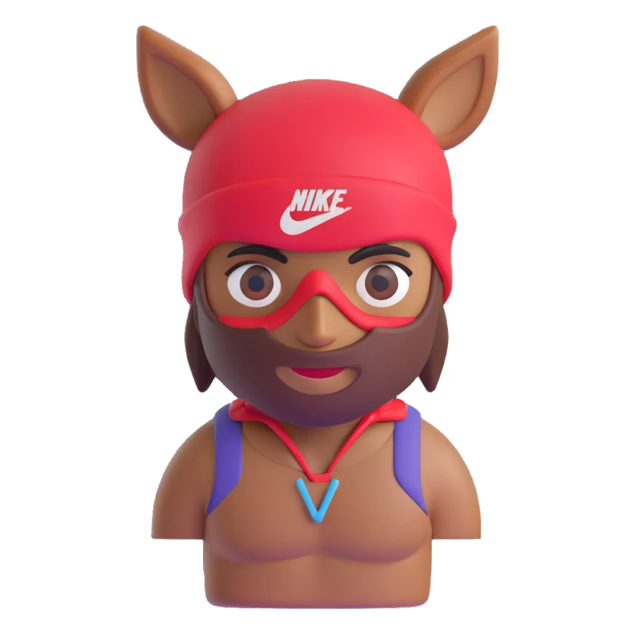 tattooed brown-skinned character wearing a Nike-inspired ski mask, modern 3D emoji style sticker