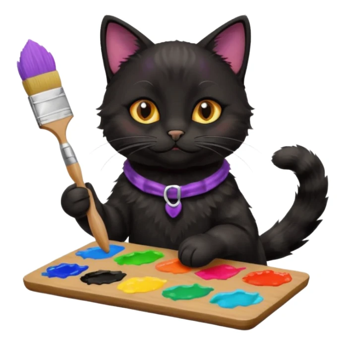 A black cat holding brushes and a colour pallete because he is an artist sticker