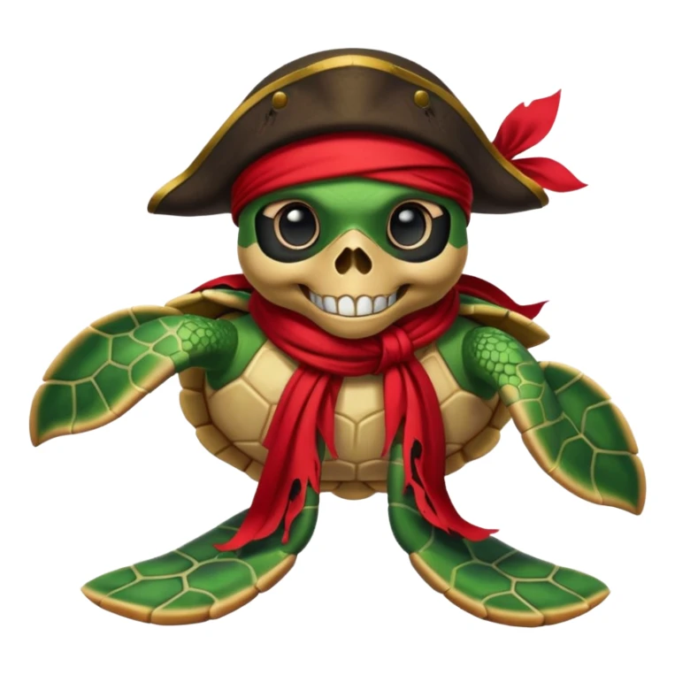 sea turtle wearing a red pirate skull scarf sticker