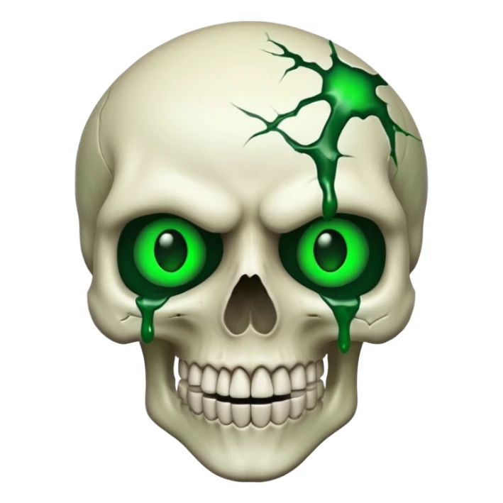Bleeding skull with glowing green eyes and a sinister smile sticker