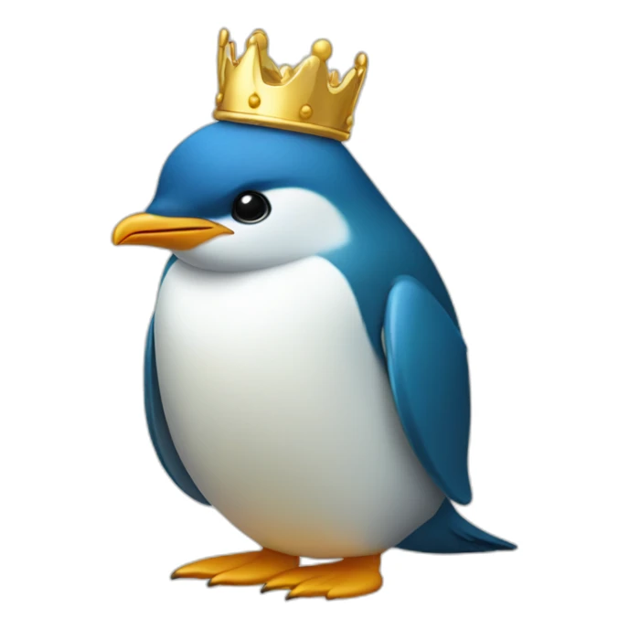 kawaï blue penguin wearing a golden crown sticker