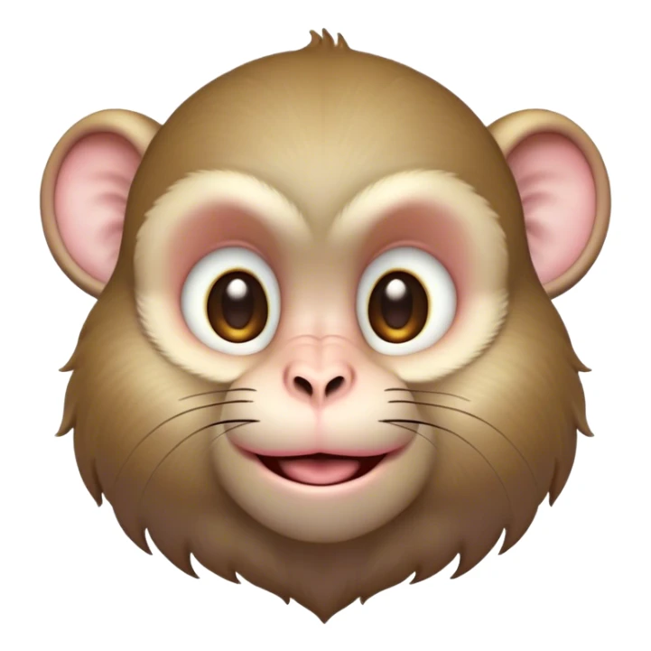 Cinematic Cute Macaque Portrait Emoji, Head tilted playfully and inquisitively, with a charmingly mischievous face accented by soft, fuzzy fur and round, sparkling eyes filled with curiosity, Simplified yet irresistibly adorable features, highly detailed, glowing with a warm, friendly glow, high shine, affectionate and lively, stylized with a touch of primate whimsy, bright and endearing, soft glowing outline, capturing the essence of a playful macaque that seems as if it could jump out of the screen into your arms! sticker