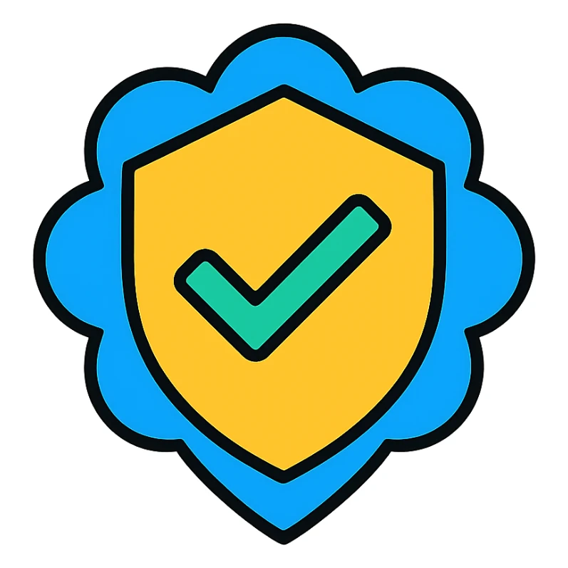 verified badge icon, checkmark in a shield, trustworthy and official look sticker