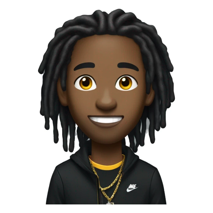 African American young man with medium long length dreadlock’s and gold grillz wearing a black Nike tech jacket with a black matching Nike tech pants  sticker