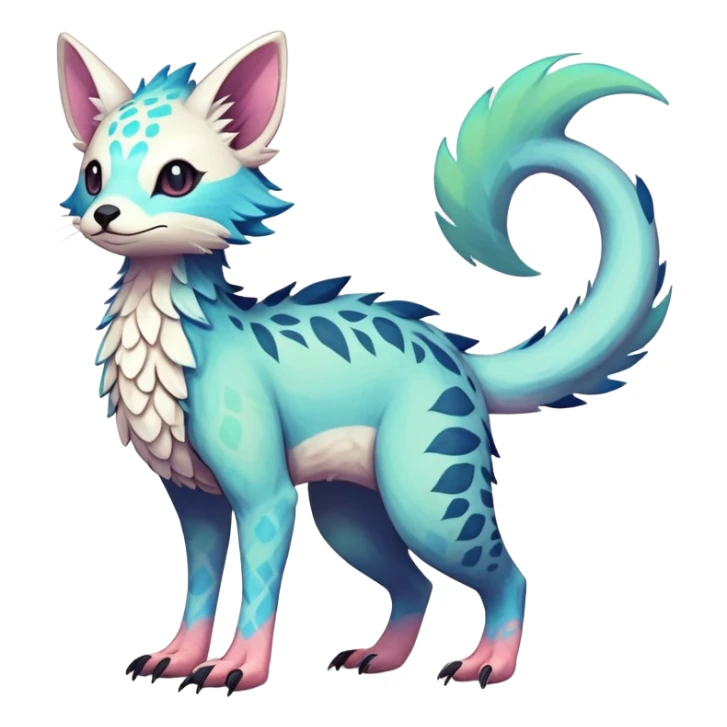 Rare realistic exotic pastel cute epic pretty beautiful handsome gorgeous aesthetic colorful vibrant Vernid-Trico-species-Fakemon-creature by LiLaiRa, 4 legs, 1 tail, random markings, (full body) sticker