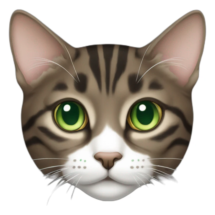 Dark Brown and white tabby cat with green eyes sticker