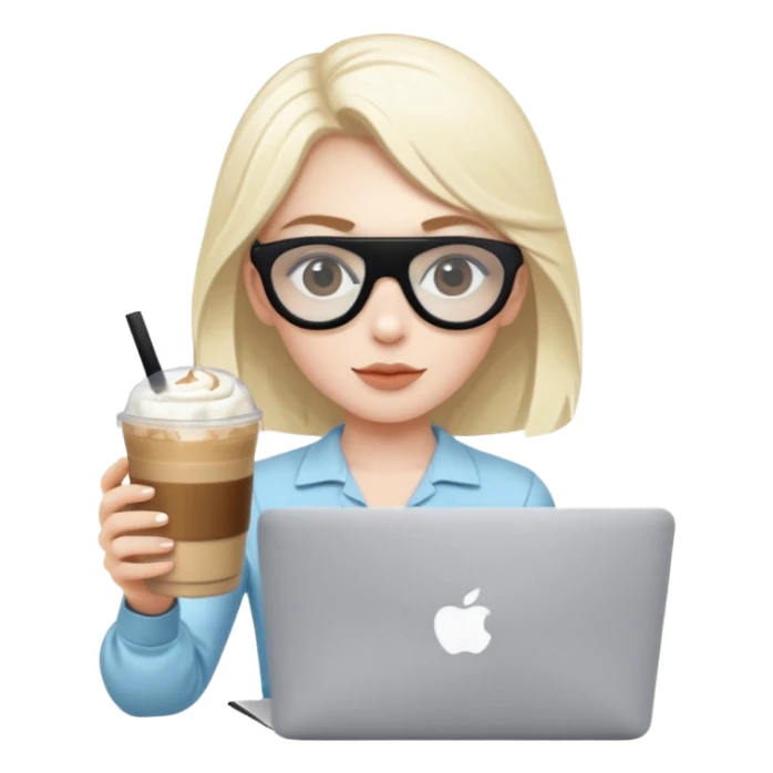 me sitting learning on my macbook, having rhode eye patches and having iced latte sticker