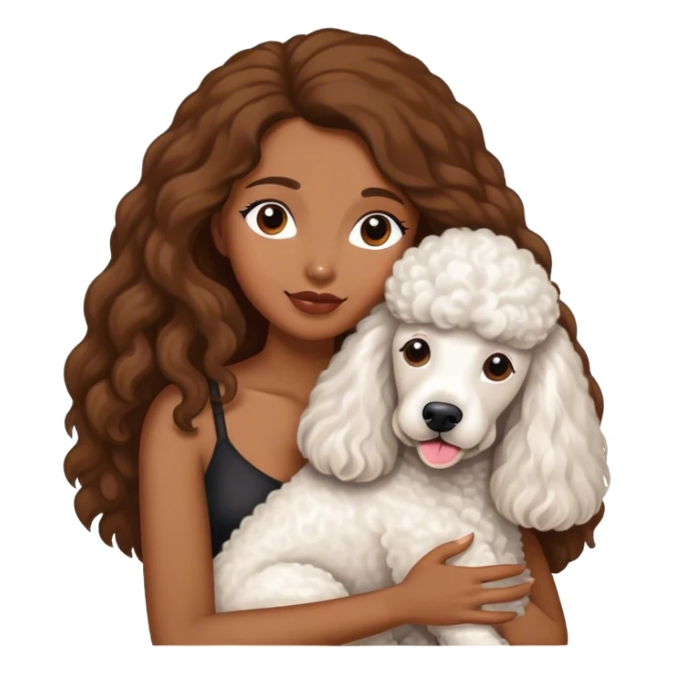White standard poodle and long-haired brown-skinned woman embrace sticker