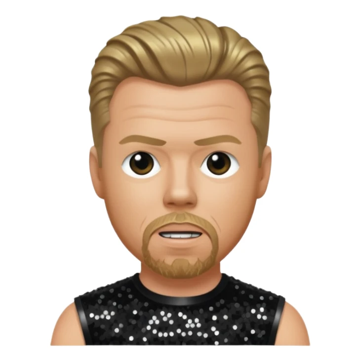 James Hetfield with dark blonde hair, black sequin outfit  sticker