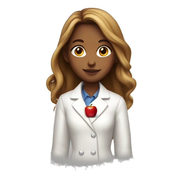 A girl with long hair holding a bright red apple pie in a white coat  sticker