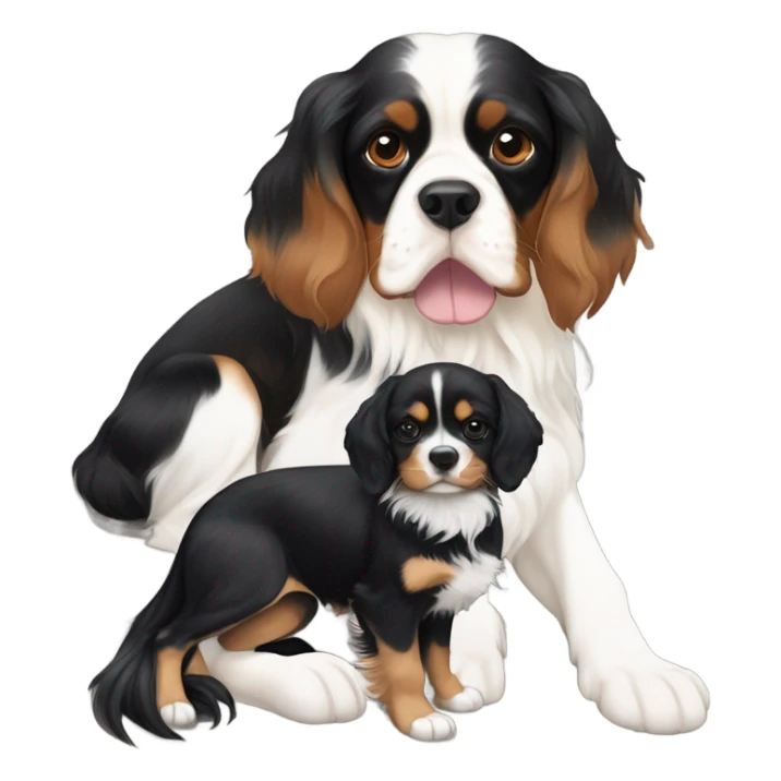 A tricolor cavalier King Charles spaniel sitting beside a black German shepherd   sticker