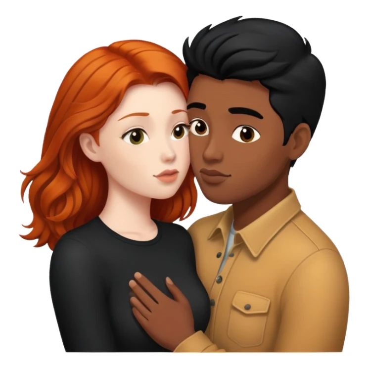 Ginger haired woman kissing black hair man  sticker