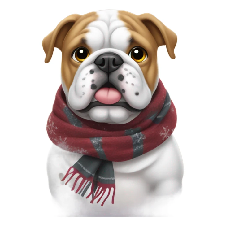 Bulldog wearing a scarf in the snow sticker
