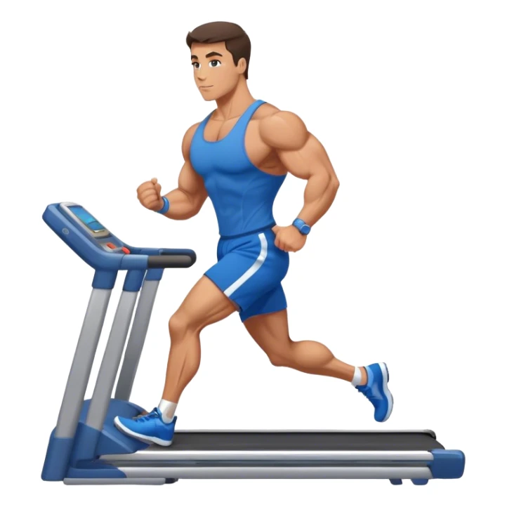 brunette male bodybuilder blue shorts treadmill sticker