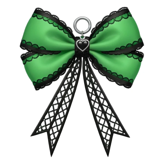 green gothic bow with black lace trim and heart charm, remove background sticker