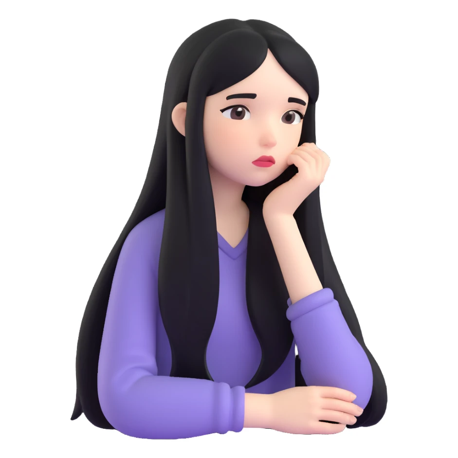 Pale girl with long black hair sad sticker