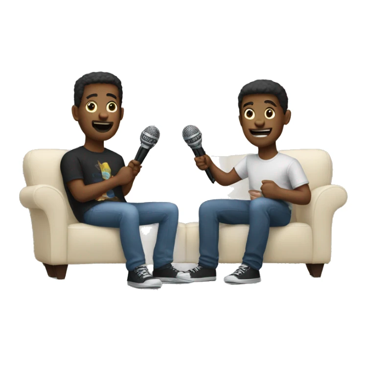 Two friends sitting on couch holding microphones sticker