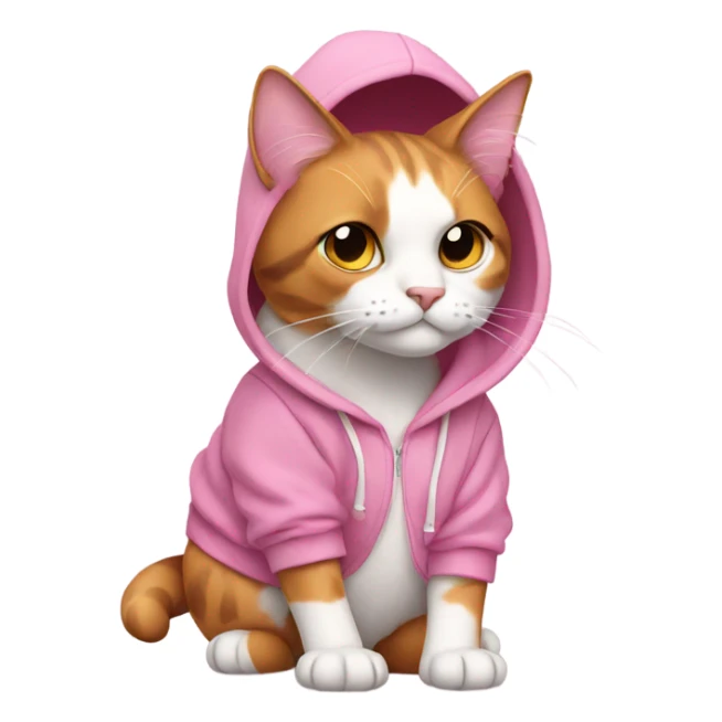 A calico cat wearing pink hoodie sticker