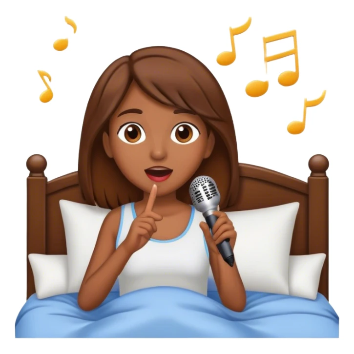 brown haired girl singing karaoke in bed sticker