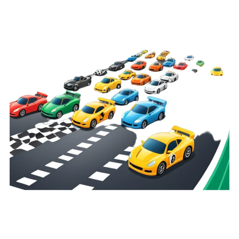 grandstands filled with cheering crowds, checkered flags waving, and traffic lights signaling the start, with a thrilling atmosphere of anticipation and speed. Sporty cars and motorcycles lined up at the starting line, ready to race, with a vibrant racetrack in the background. sticker