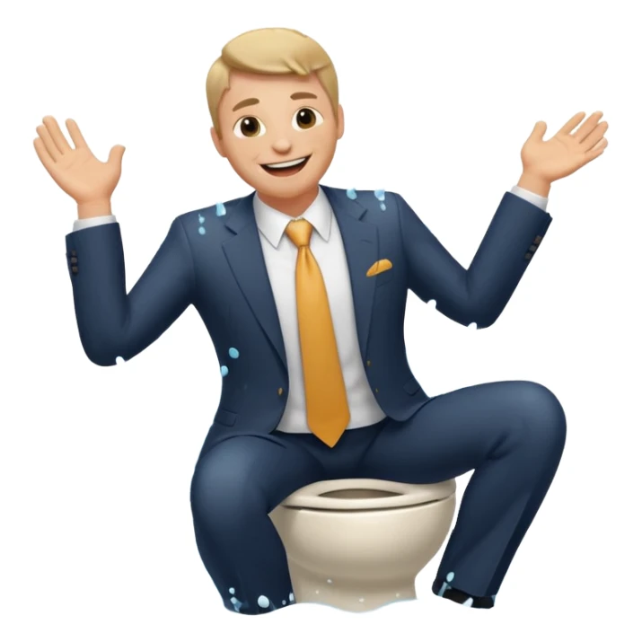 business man in a suit drenched in water from a toilet, funny sticker
