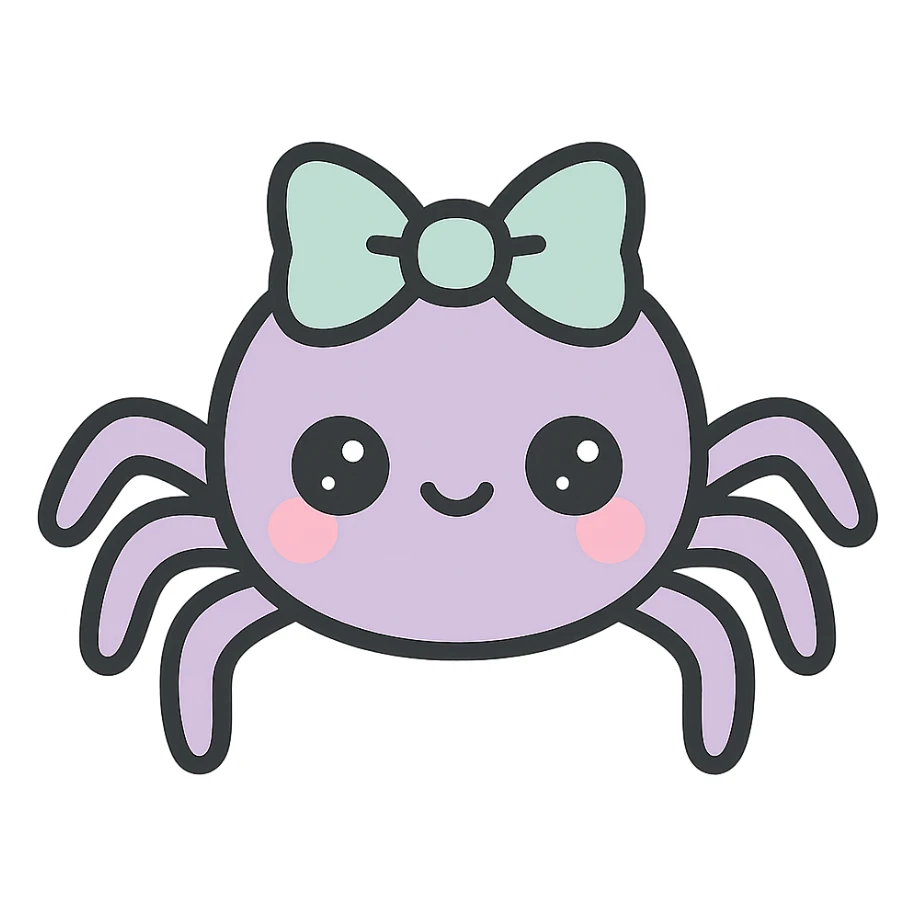 Replace the pet with a cute gothic spider, keeping the kawaii gothic style, and preserve the transparent background. sticker