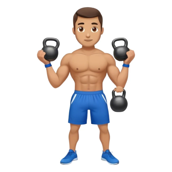 fit man with blue shorts holding kettlebell sticker