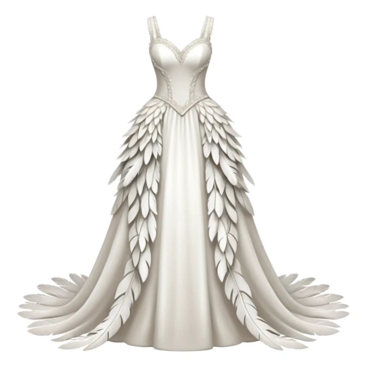 Hyper Realistic ornate Wedding dress displays  with feathers  sticker