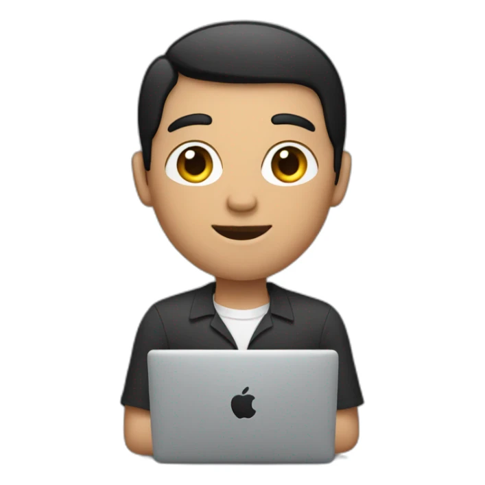 men with short black hair working on a mac sticker