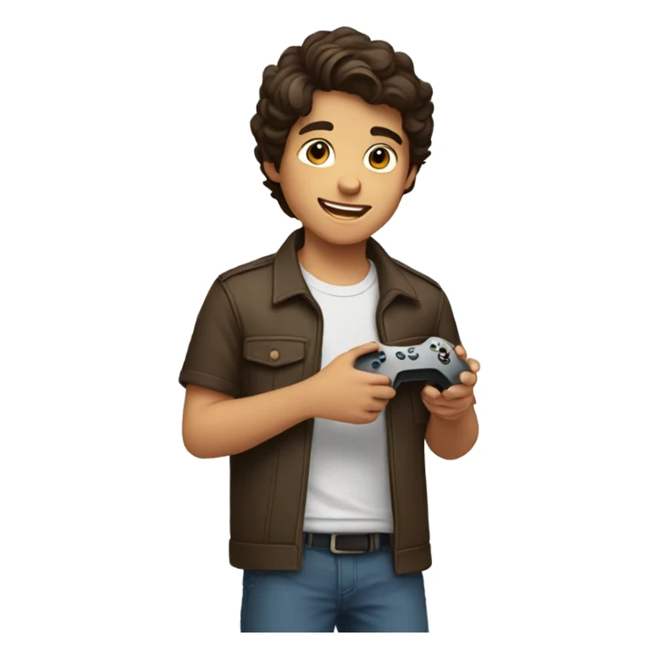 light Hispanic boy with brown hair holding a gaming remote sticker