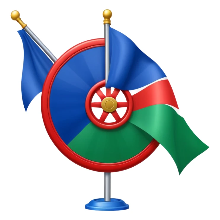 Emoji drapeau moitié à la verticale bleu en haut vert en bas avec une roue rouge au millieu  roue en plein millieu du drapeau bleu à la. Moitié de en heut et vert à la moitié de en bas sticker