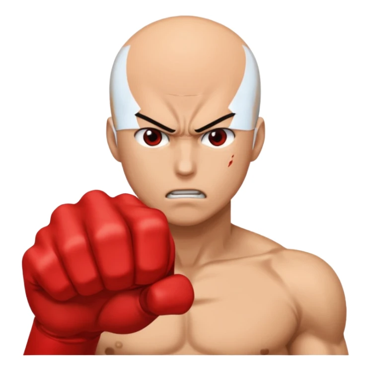 Angry Saitama with his red giant hand punching sticker