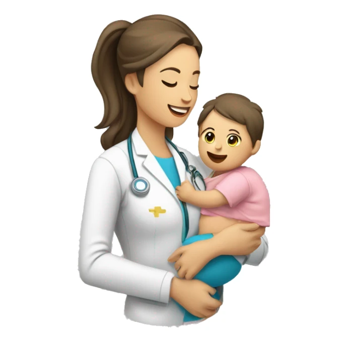 Mujer con bebe en brazos y aerocamara medica sticker