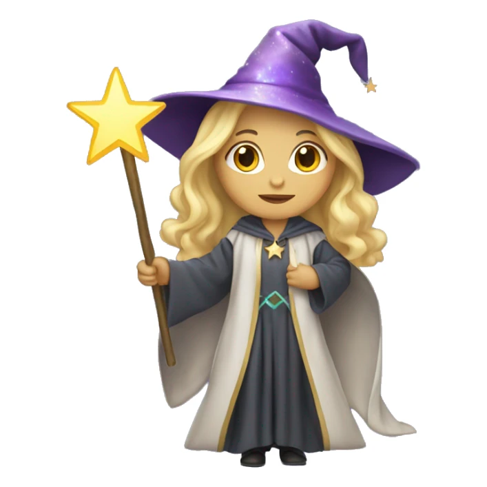 Blonde female wizard with iridescent star wand sticker