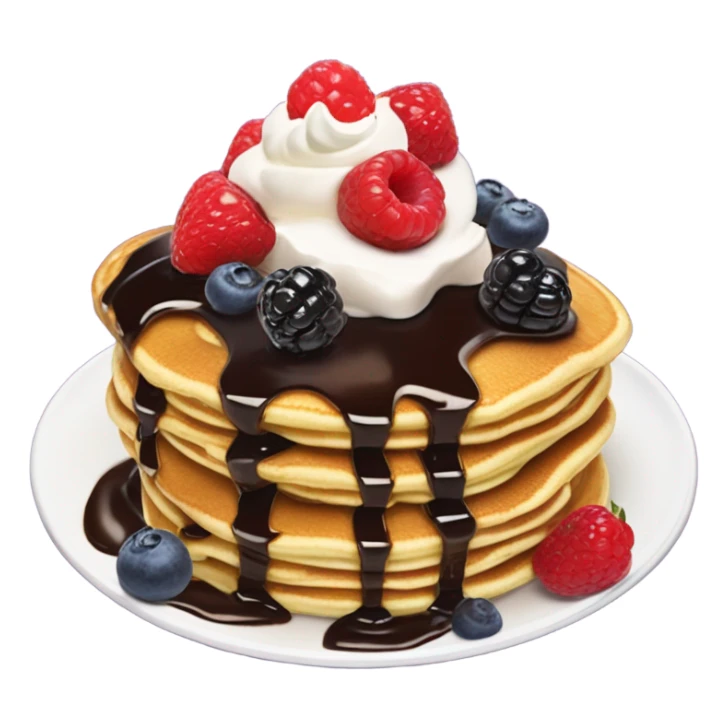 Pancakes with chocolate sauce, berries, and whipped cream ontop sticker