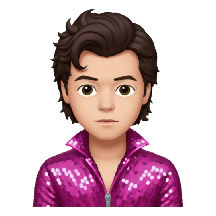 Harry Styles from One Direction with light skin, dark brown hair, dark pink sequin outfit sticker