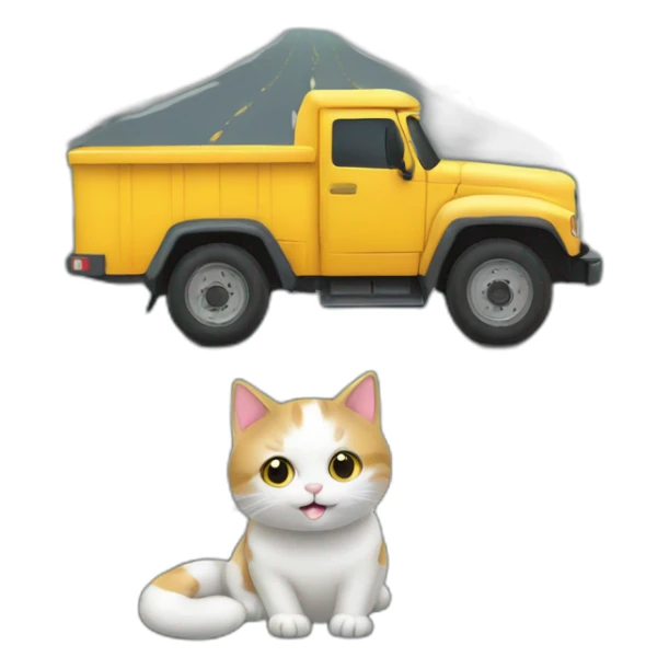 Un chat sur le trottoir avec un camion qui roule sur la route sticker