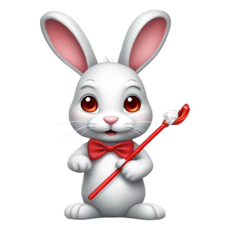 bunny holding a red and white cane with a red diamond sticker