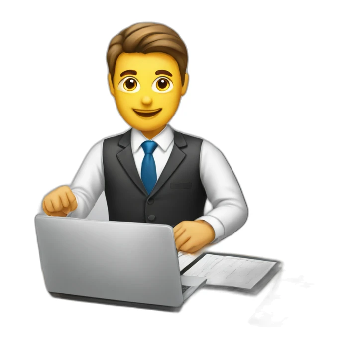 Accountant with official suite set in office with big table sticker