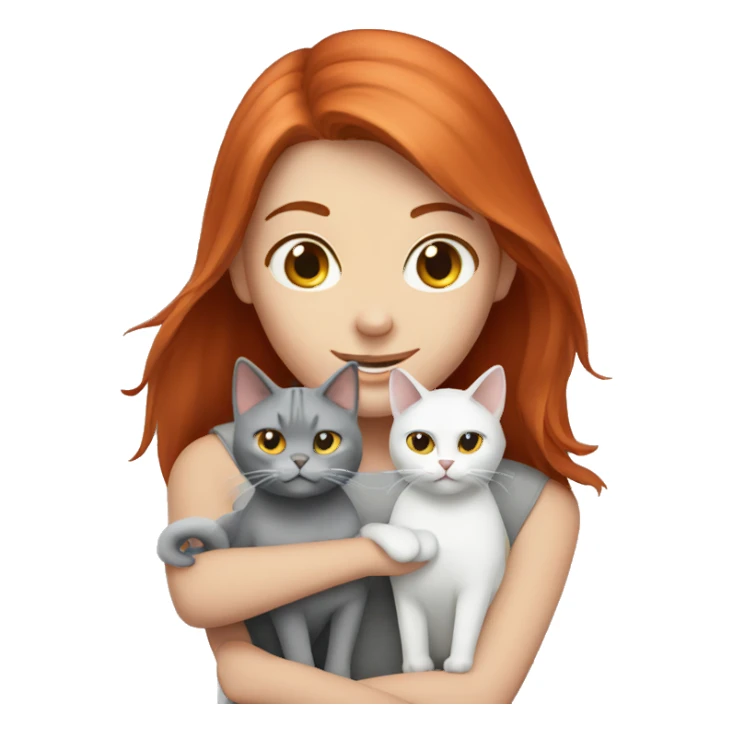 Red haired girl holding 1 grey cat and 1 grey and white cat sticker