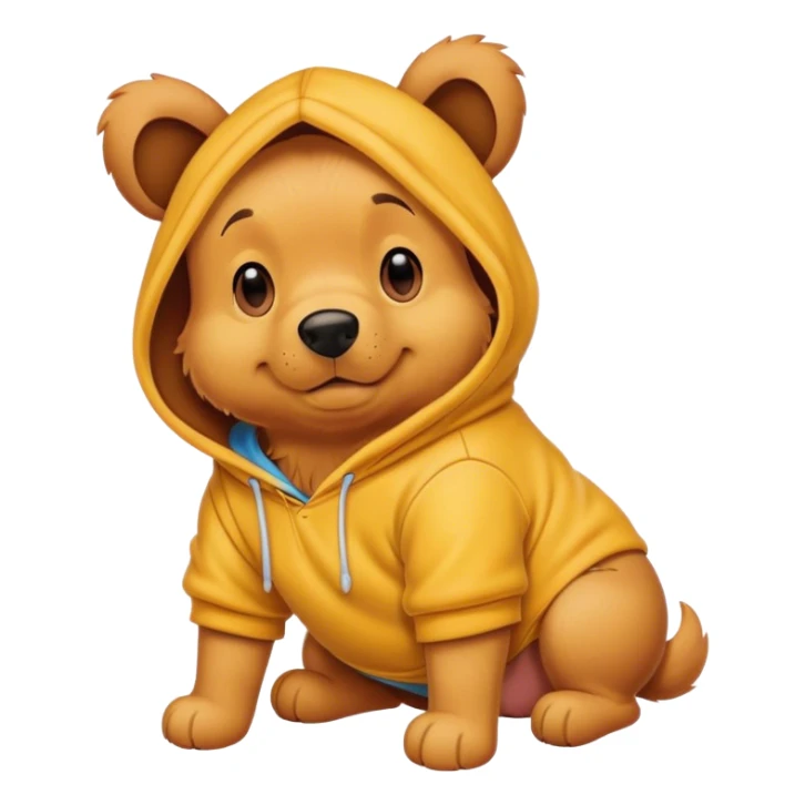 Dog with Winnie the poo hoodie sticker