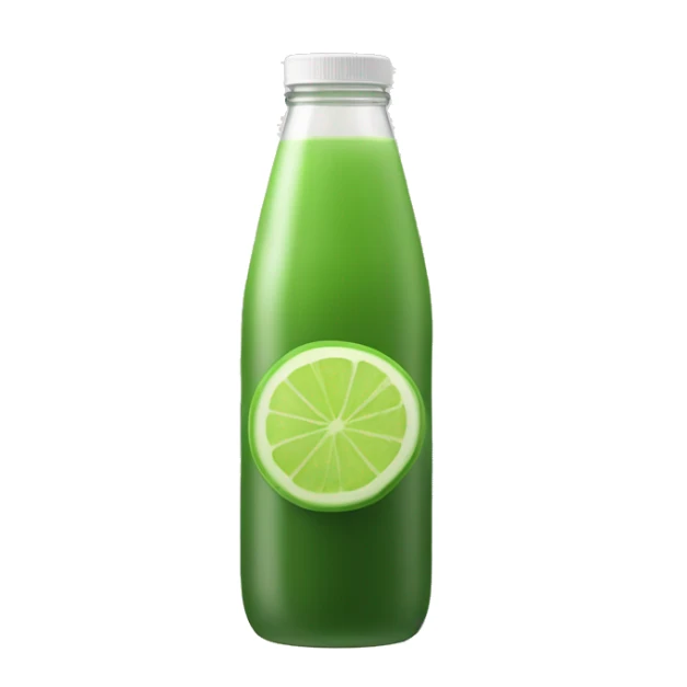 aesthetic green juice in tall clear full drink bottle with white lid realistic soft textures sticker
