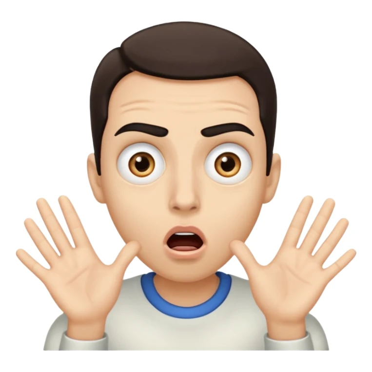 a shocked face, with their mouth and eyes are wide open, eyebrows  raised, and palms against his cheeks. sticker