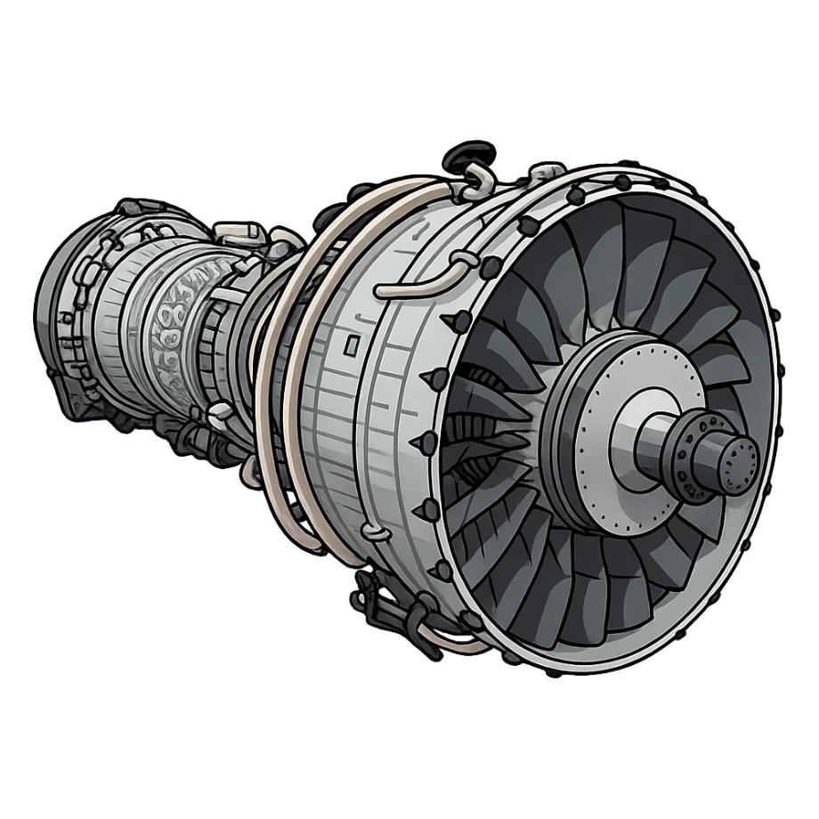 Изометрическая модель газовой турбины Siemens, слегка мультяшная стилистика, прозрачный фон sticker